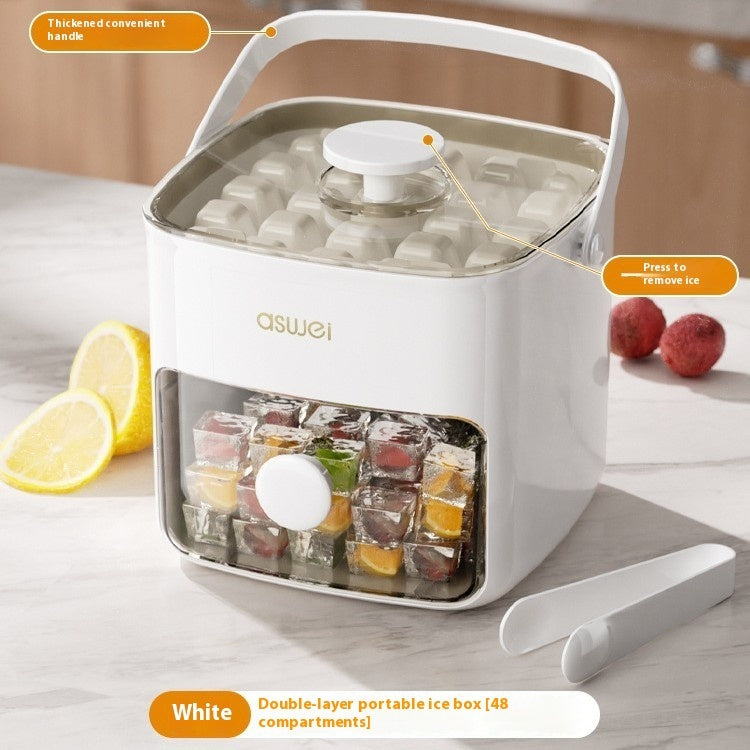 Ice Cube Tray with Storage Box, 1-Click Release