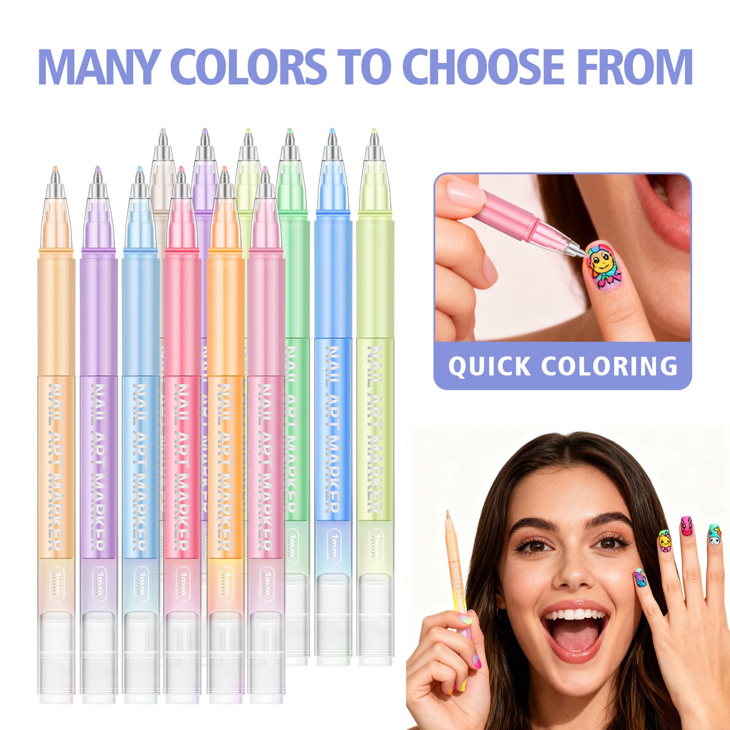 Nail Art Marker Pens 12 Colors Water-Based Quick Dry
