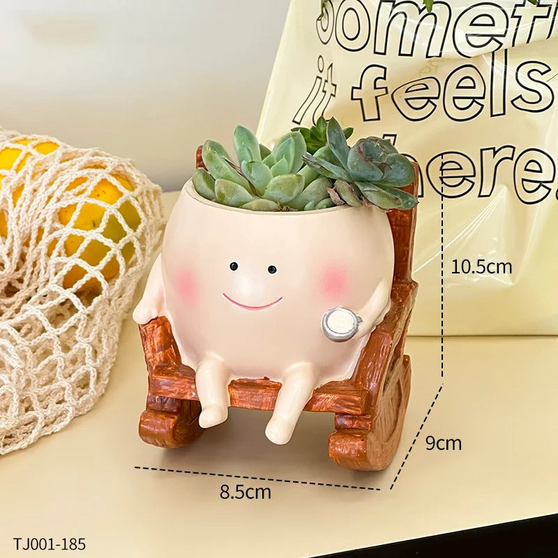 Rocking Chair Planter: Cute Smiling Face Pot