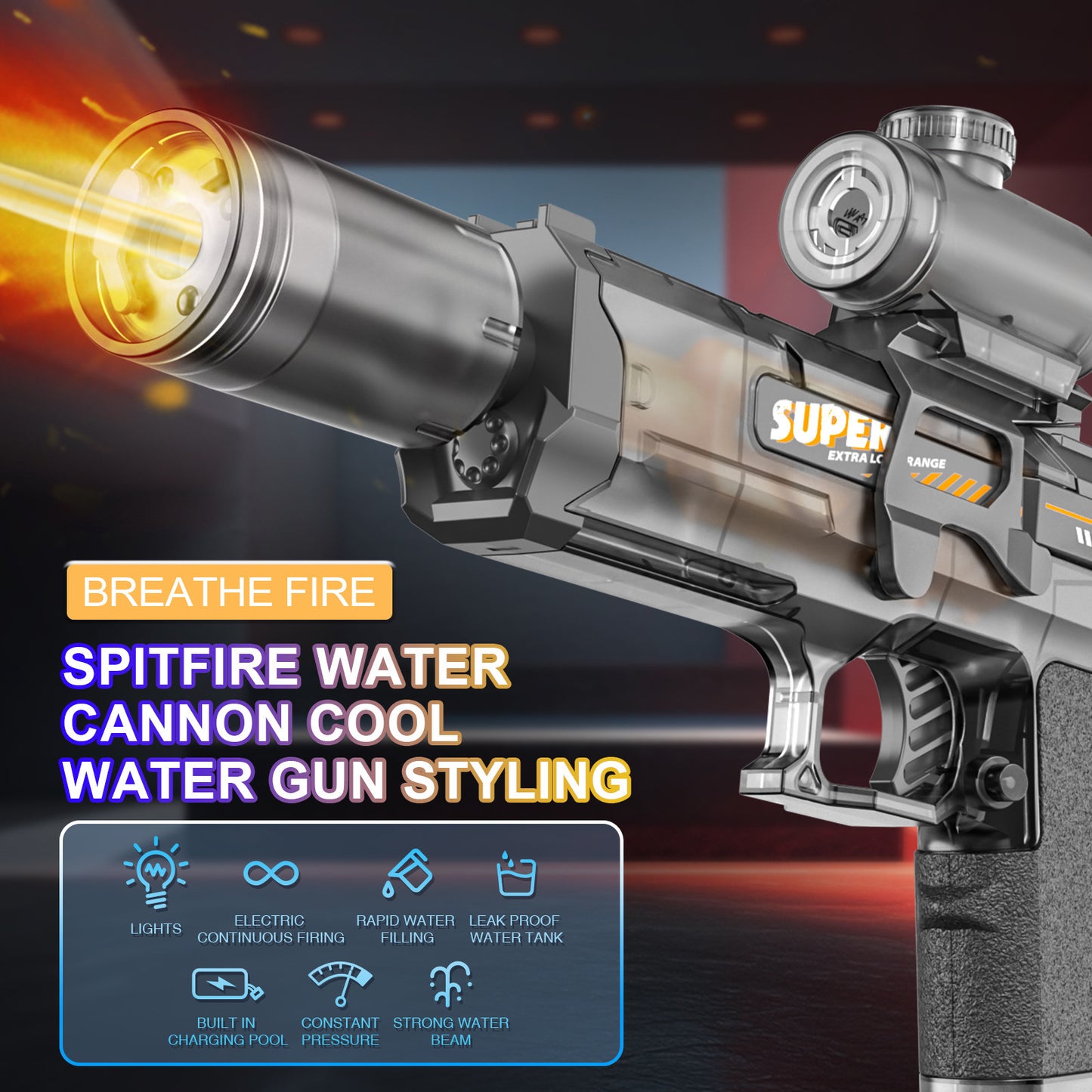 Electric Water Gun with Fire Light Effect