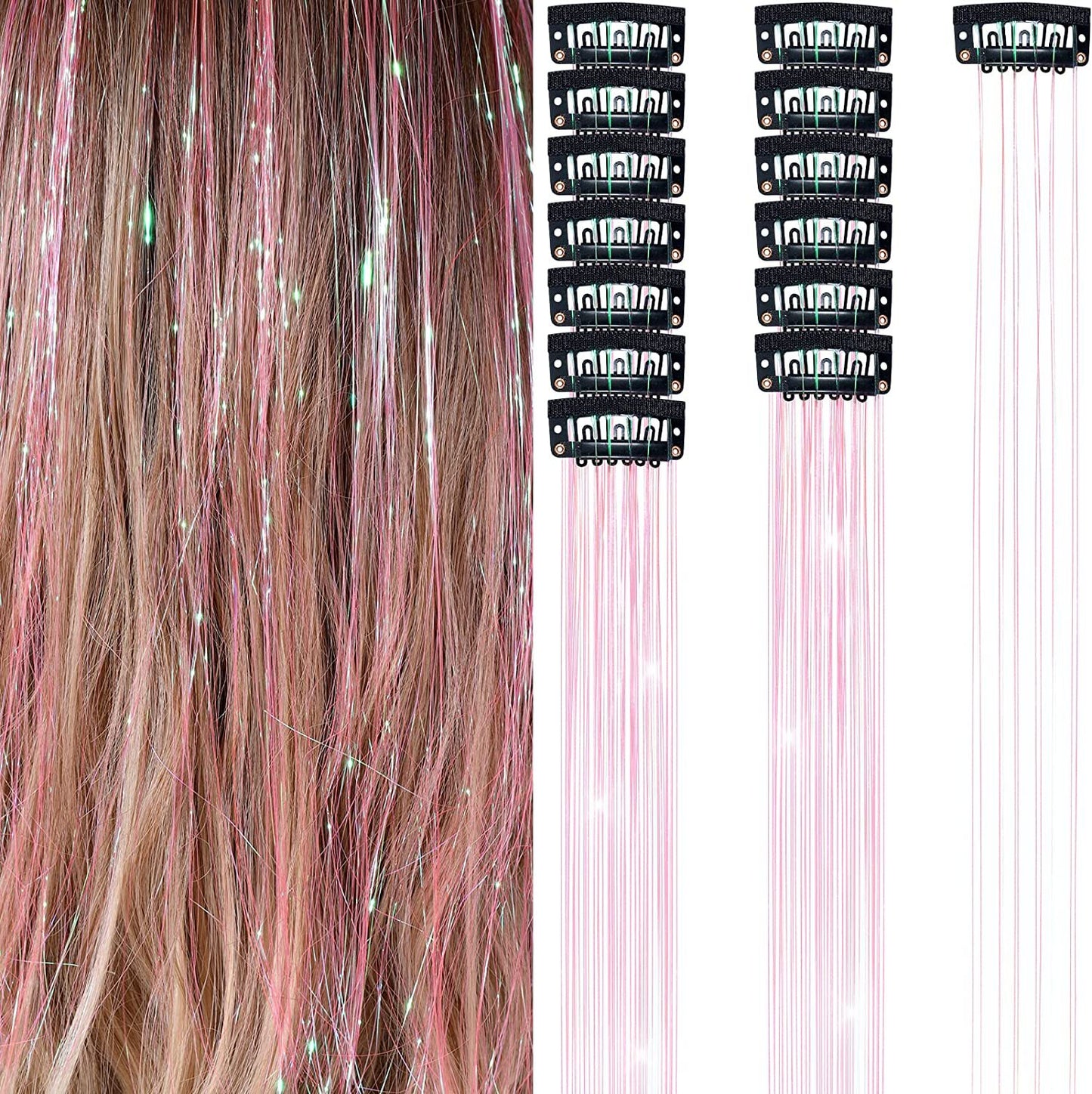 Hair Tinsel Clips - Add Instant Glitter to Your Hair - Magic Pink - Shehealth