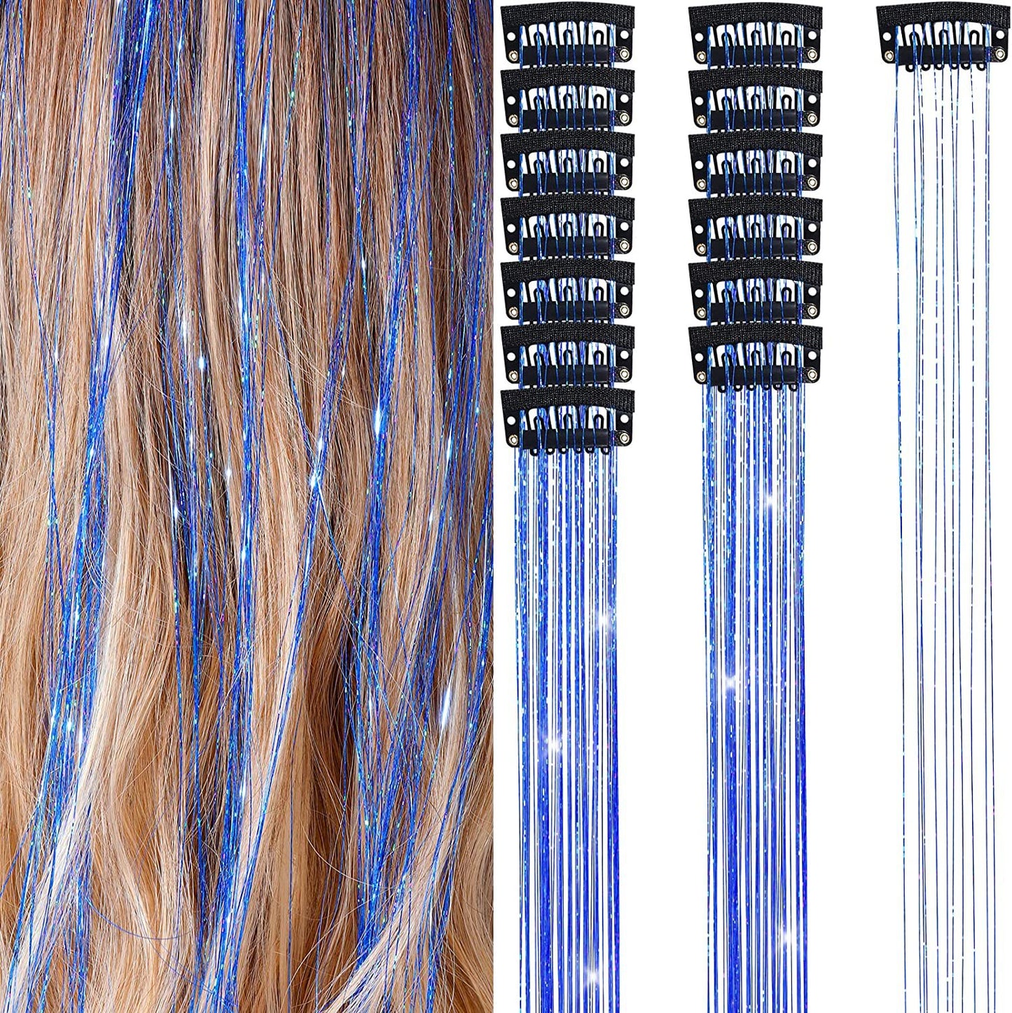 Hair Tinsel Clips - Add Instant Glitter to Your Hair - Sapphire Blue - Shehealth