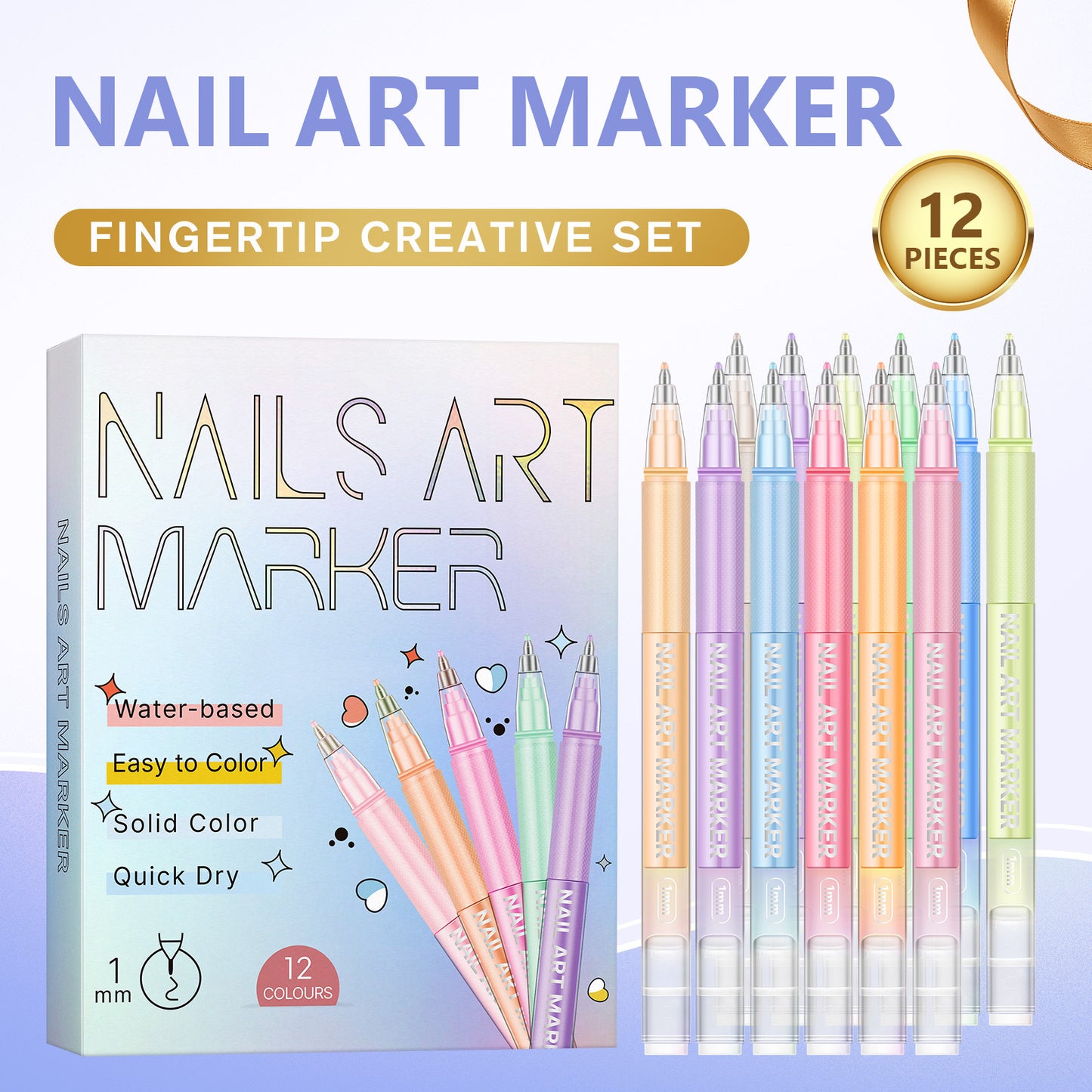 Nail Art Marker Pens 12 Colors Water-Based Quick Dry