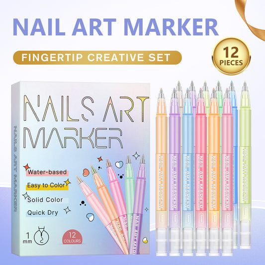 Nail Art Marker Pens 12 Colors Water-Based Quick Dry