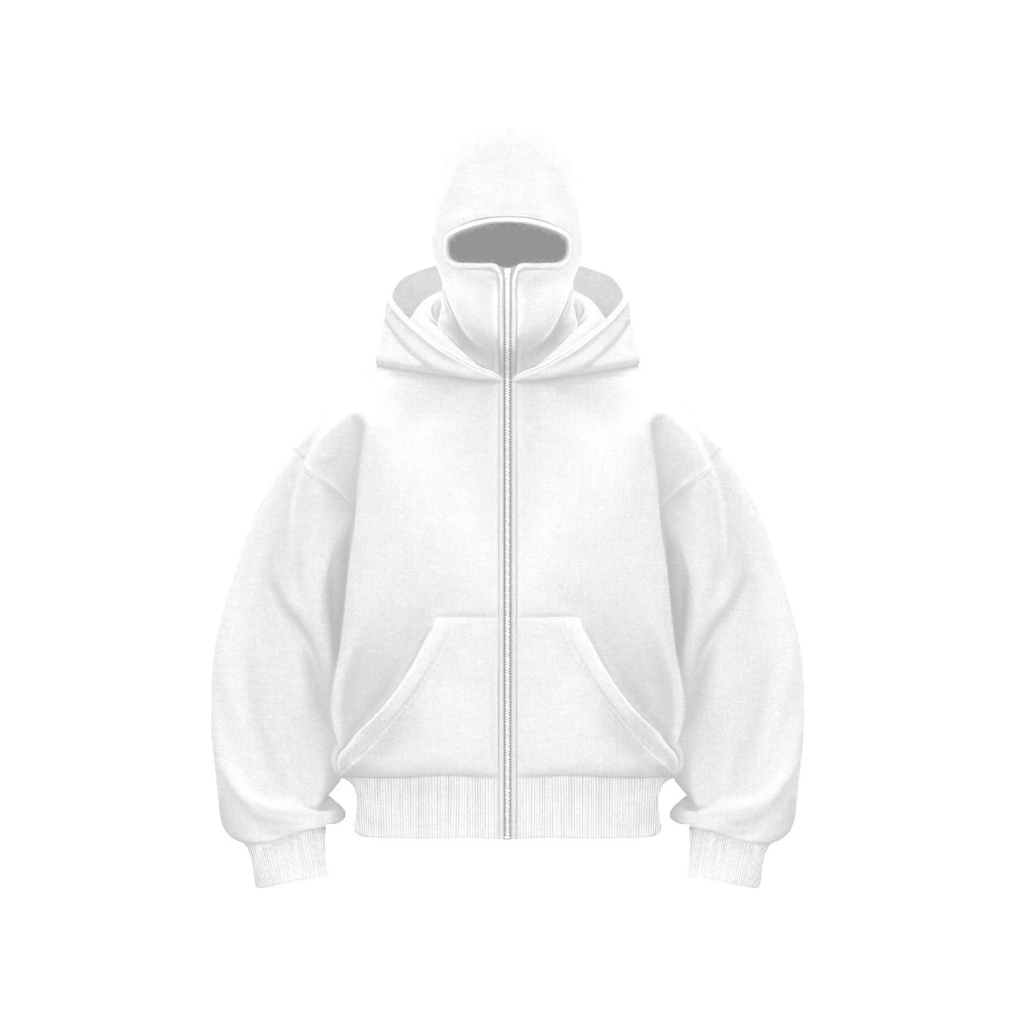 Balaclava Zip Hoodie with Built-In Face Mask - White pure cotton / S - Shehealth