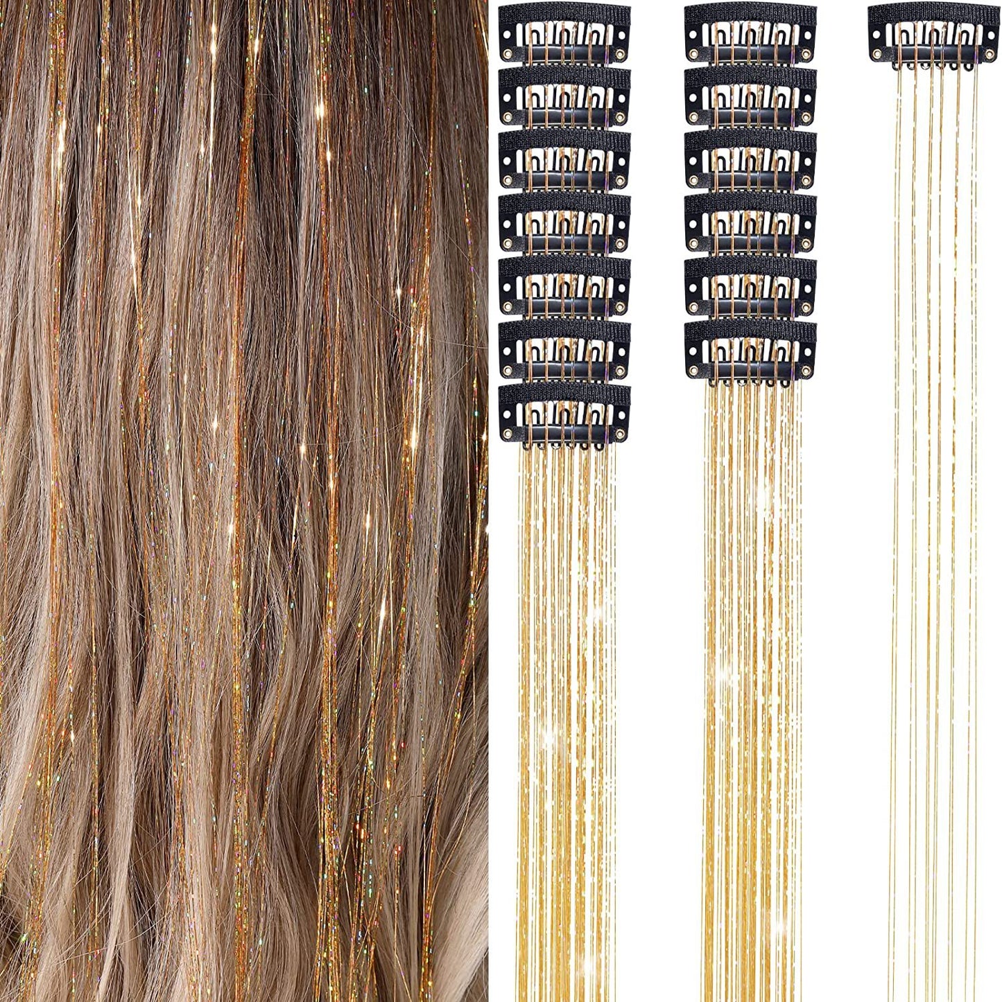 Hair Tinsel Clips - Add Instant Glitter to Your Hair - Gold - Shehealth