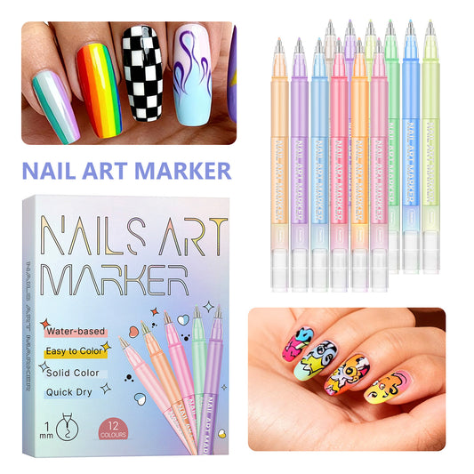 Nail Art Marker Pens 12 Colors Water-Based Quick Dry