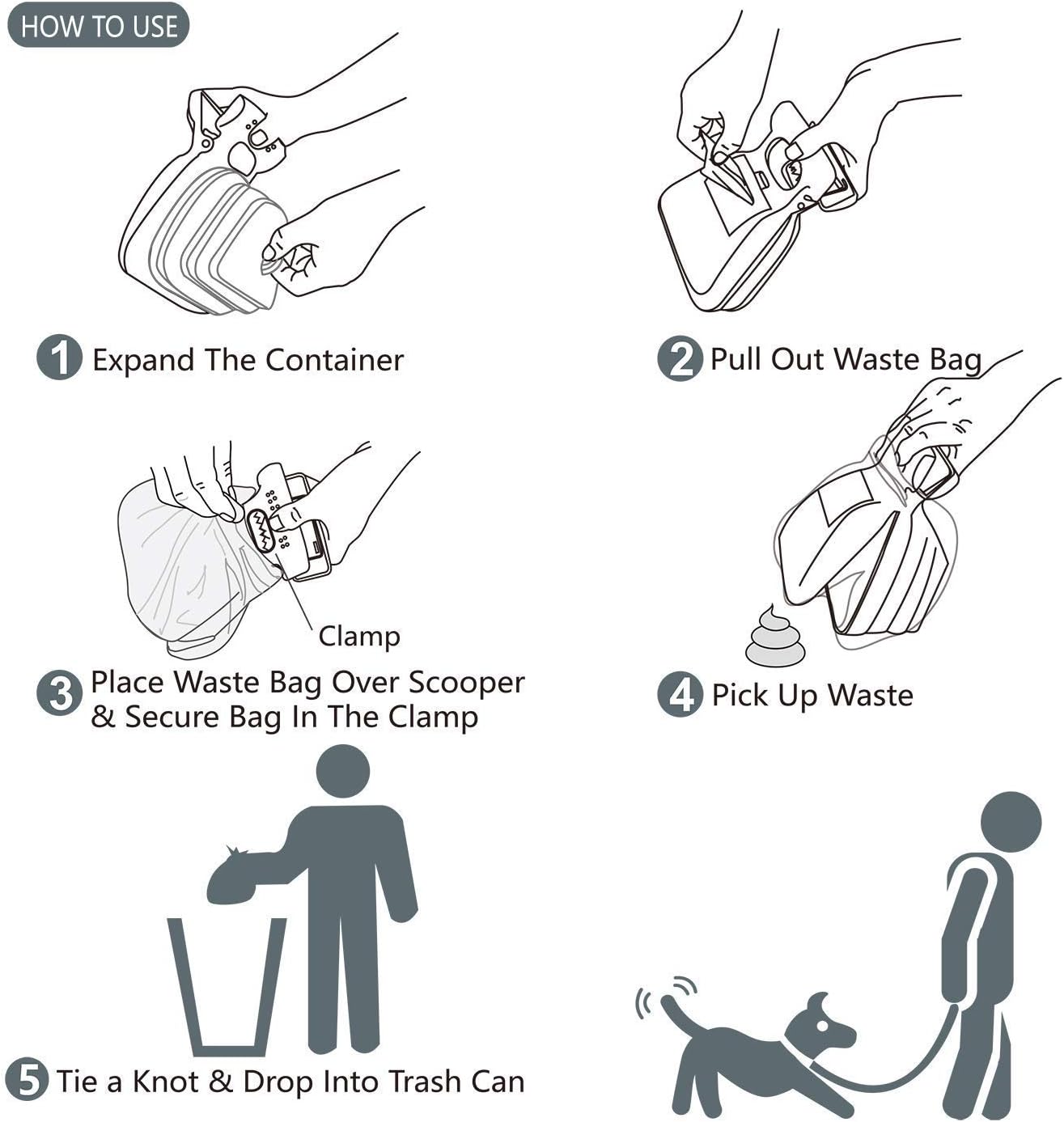 Portable Pooper Scooper with Bag Dispenser Leash Clip