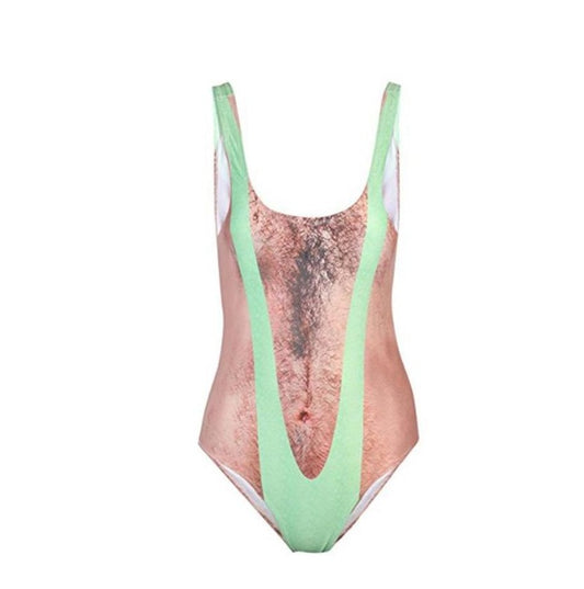 Funny Hairy Chest One-Piece Swimsuit Women Novelty