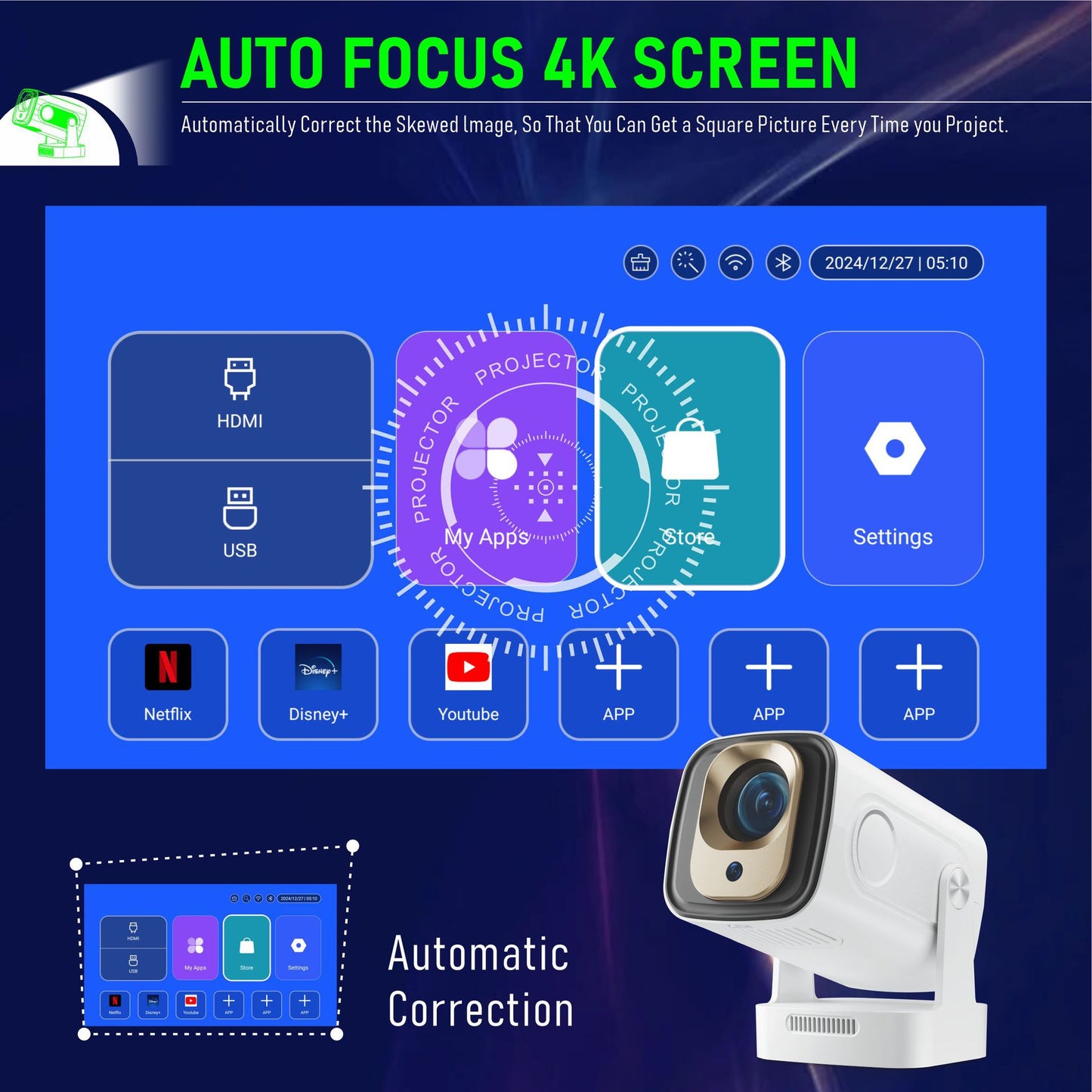 Smart Home Projector, Any Wall or Ceiling