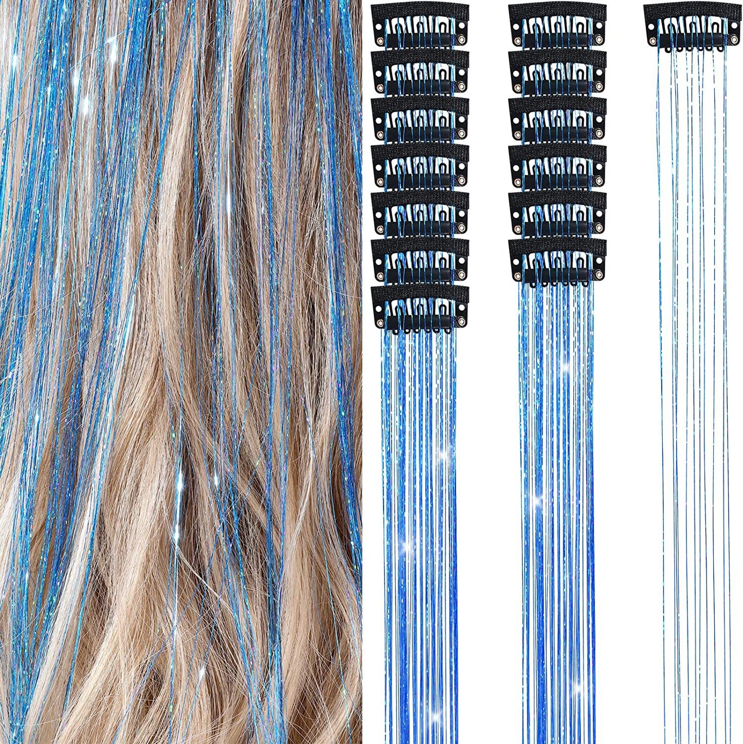 Hair Tinsel Clips - Add Instant Glitter to Your Hair - Lake Blue - Shehealth