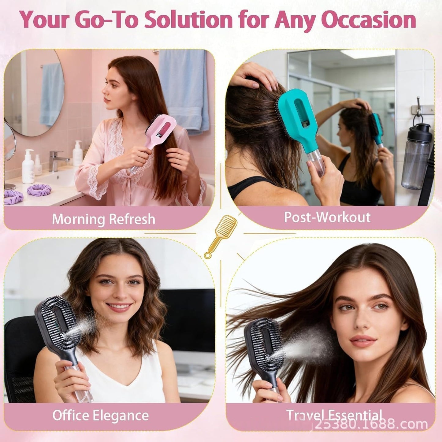 One-Click Spray Hair Brush Anti-Frizz Mist 2-in-1