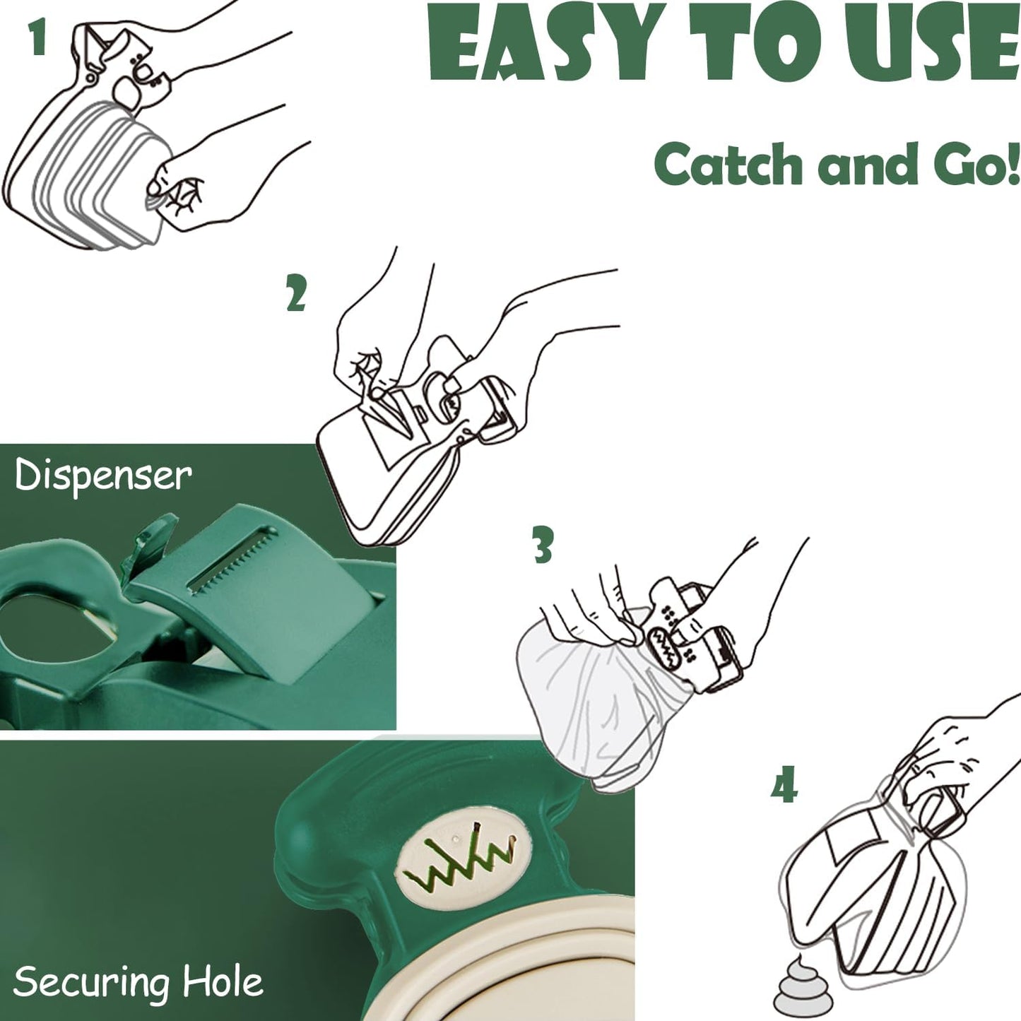 Portable Pooper Scooper with Bag Dispenser Leash Clip