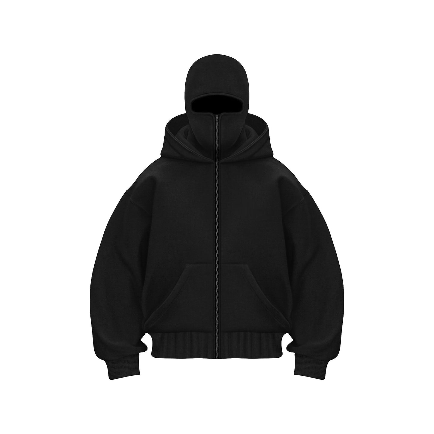 Balaclava Zip Hoodie with Built-In Face Mask - Black pure cotton / S - Shehealth