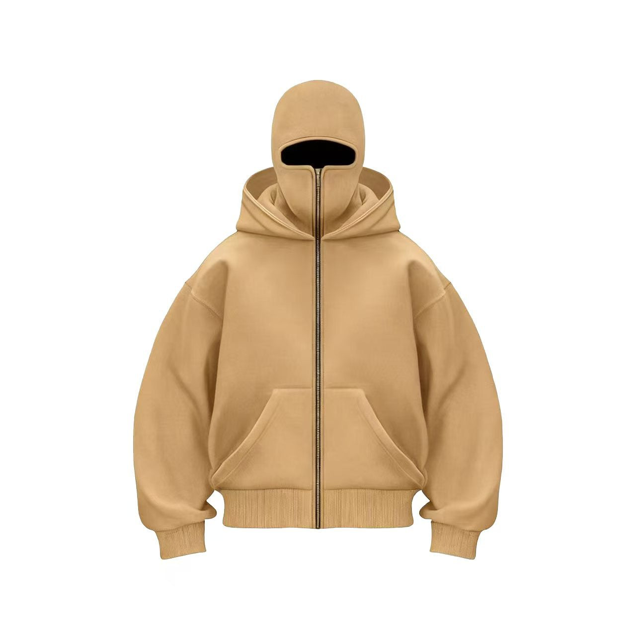 Balaclava Zip Hoodie with Built-In Face Mask - Camel / S - Shehealth