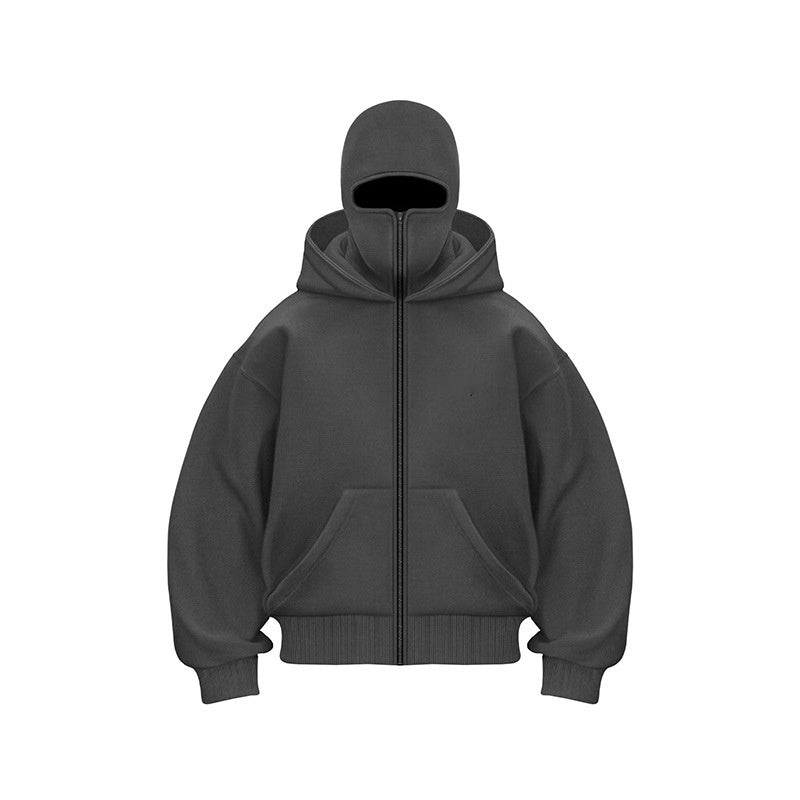 Balaclava Zip Hoodie with Built-In Face Mask - Grey / S - Shehealth