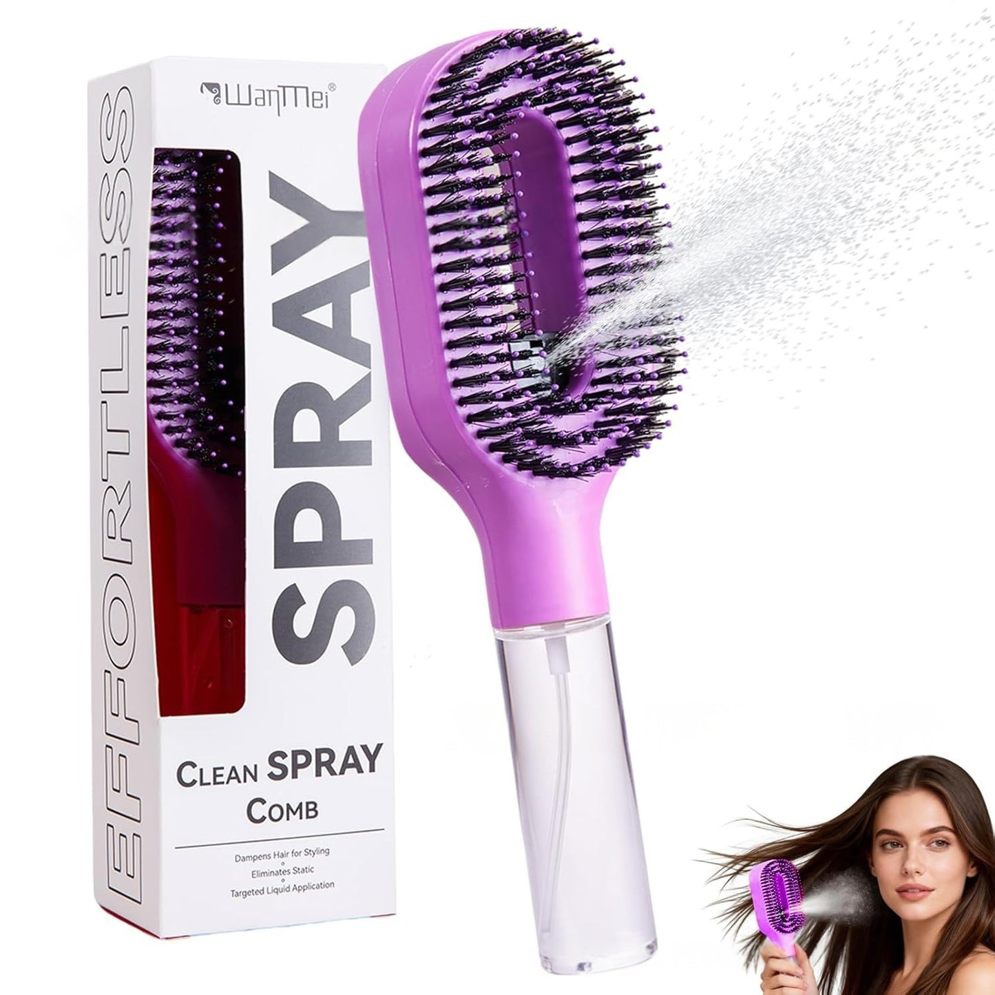 One-Click Spray Hair Brush Anti-Frizz Mist 2-in-1