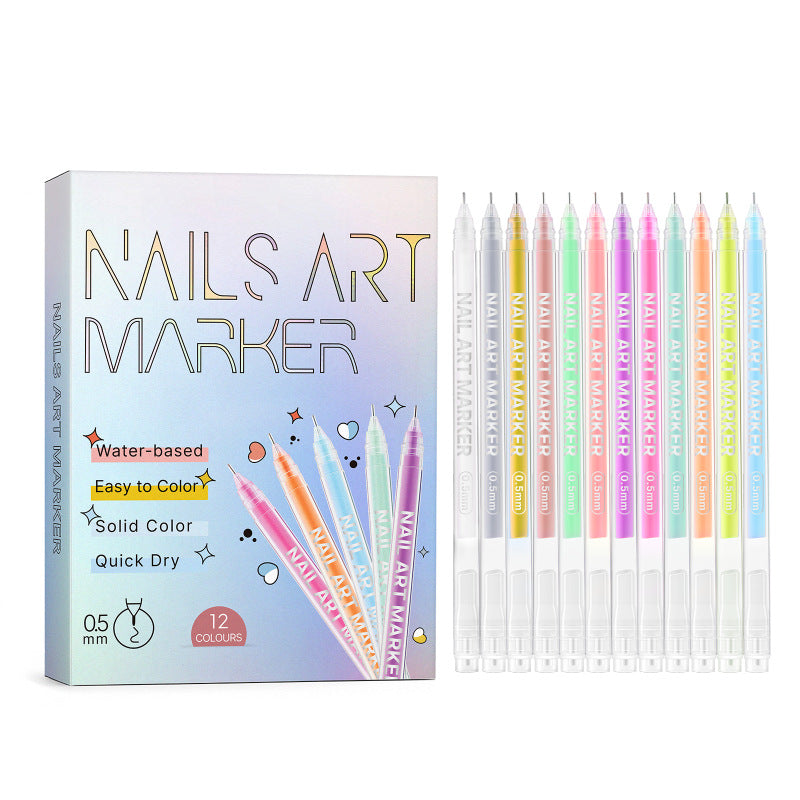Nail Art Marker Pens 12 Colors Water-Based Quick Dry
