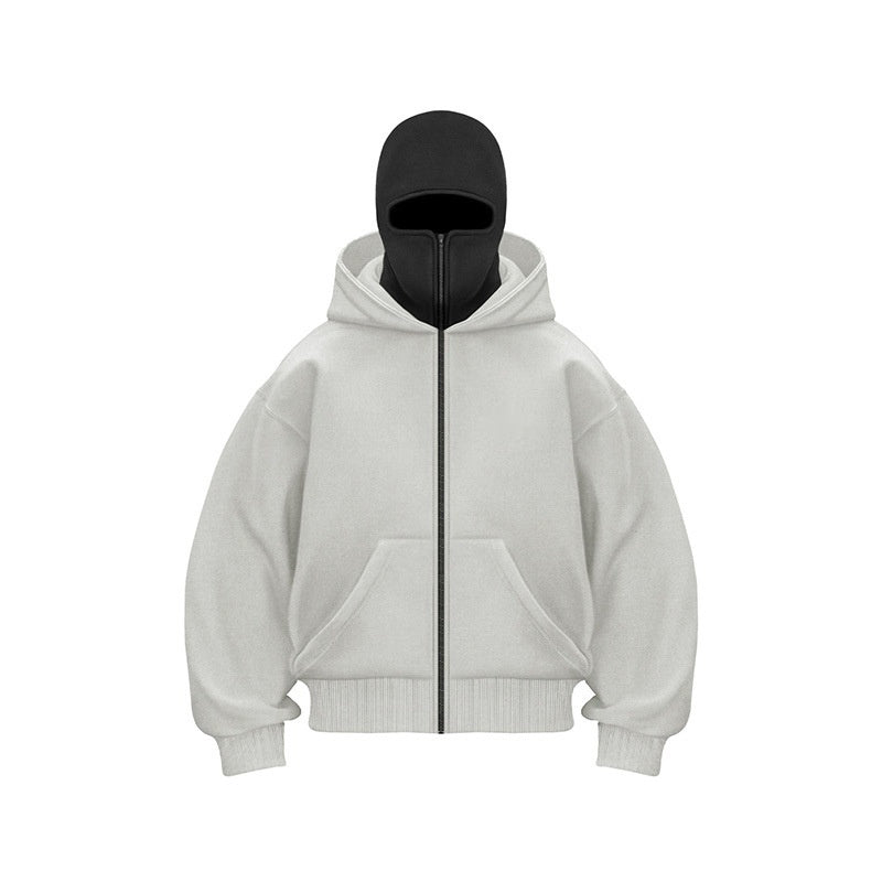 Balaclava Zip Hoodie with Built-In Face Mask - Light Grey / S - Shehealth