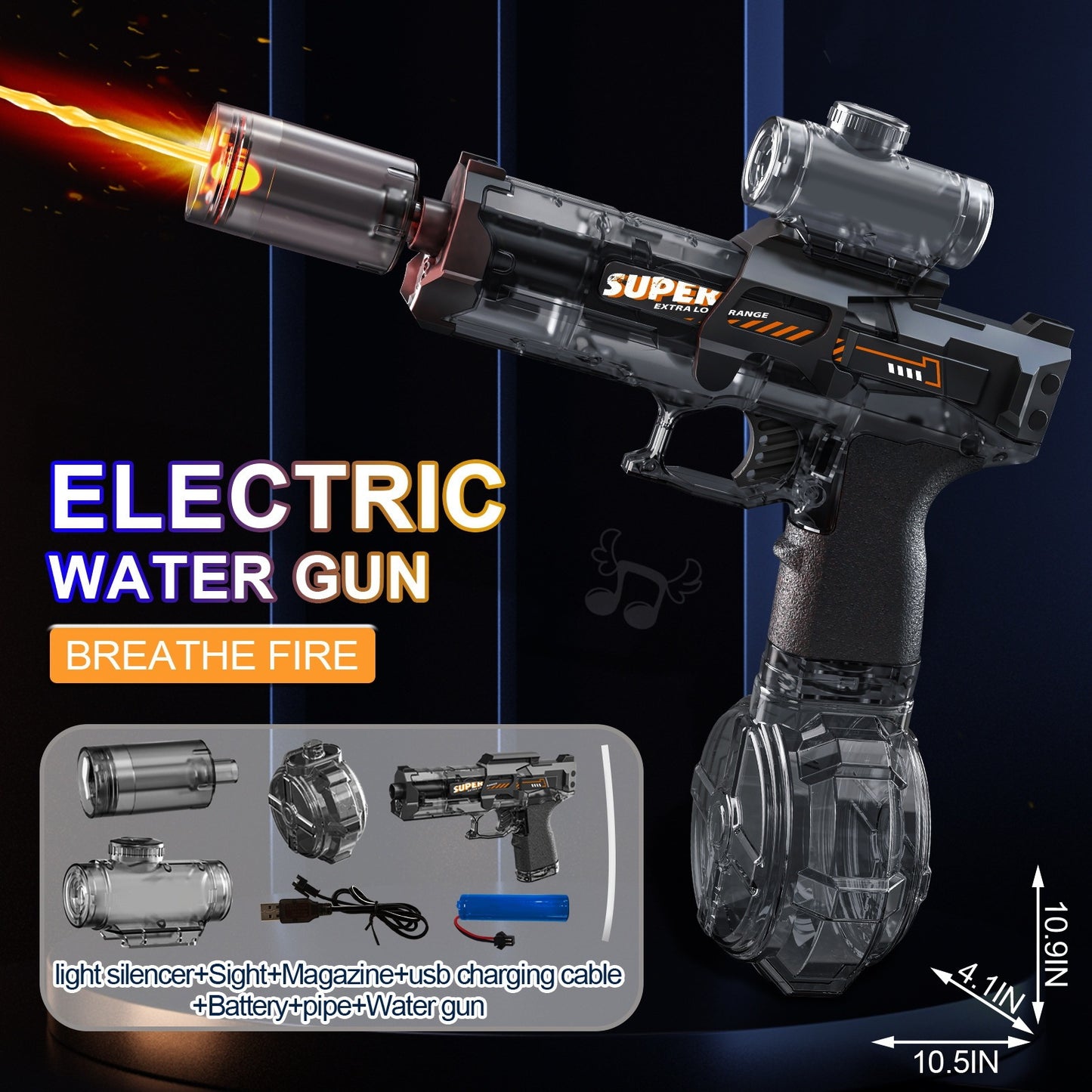 Electric Water Gun with Fire Light Effect