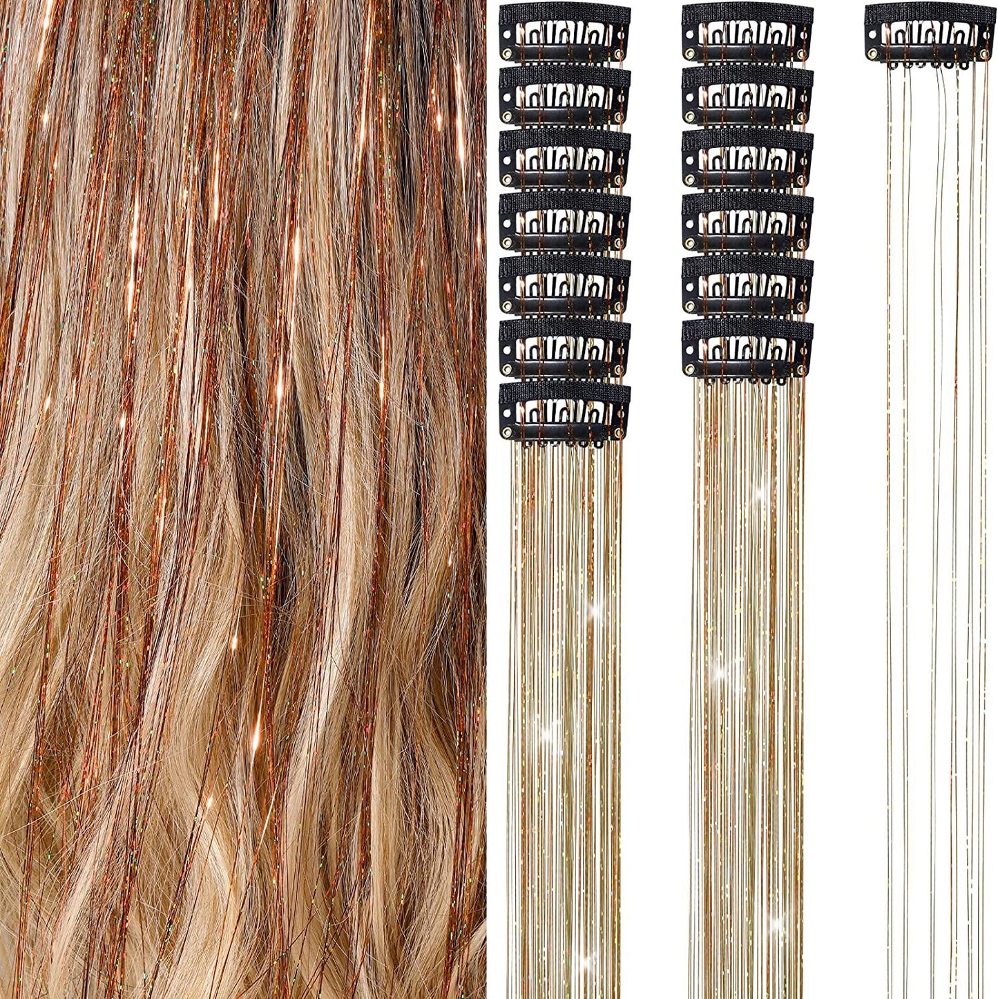 Hair Tinsel Clips - Add Instant Glitter to Your Hair - Coffee - Shehealth