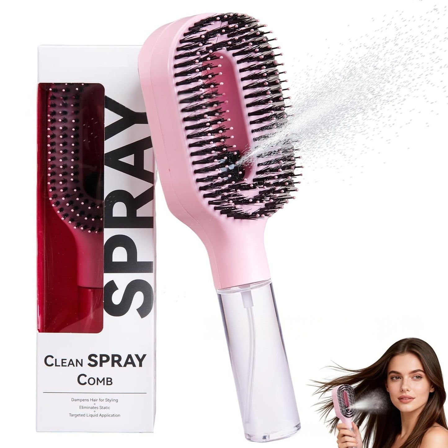 One-Click Spray Hair Brush Anti-Frizz Mist 2-in-1