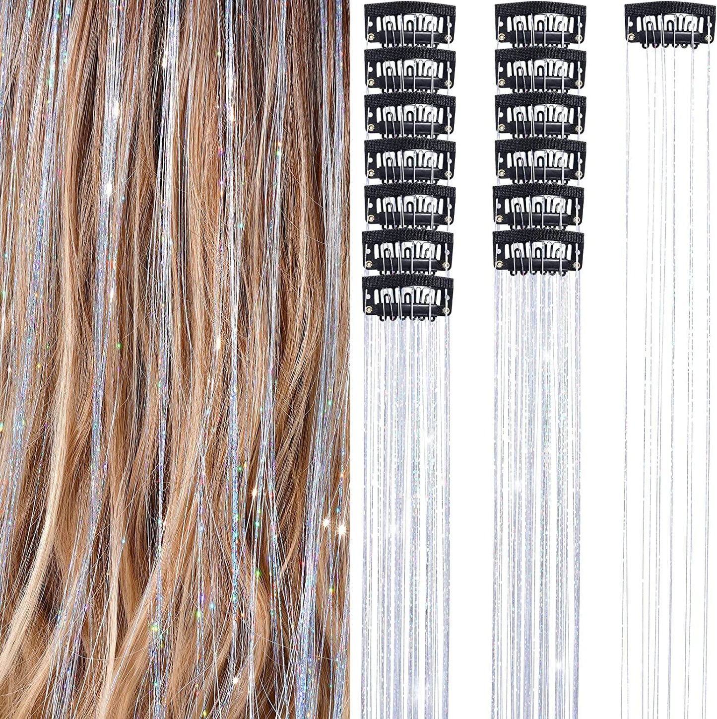Hair Tinsel Clips - Add Instant Glitter to Your Hair - Silver - Shehealth