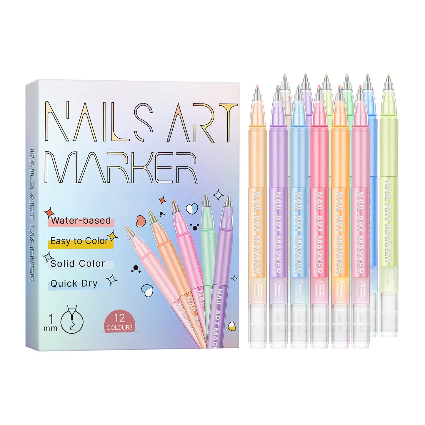 Nail Art Marker Pens 12 Colors Water-Based Quick Dry