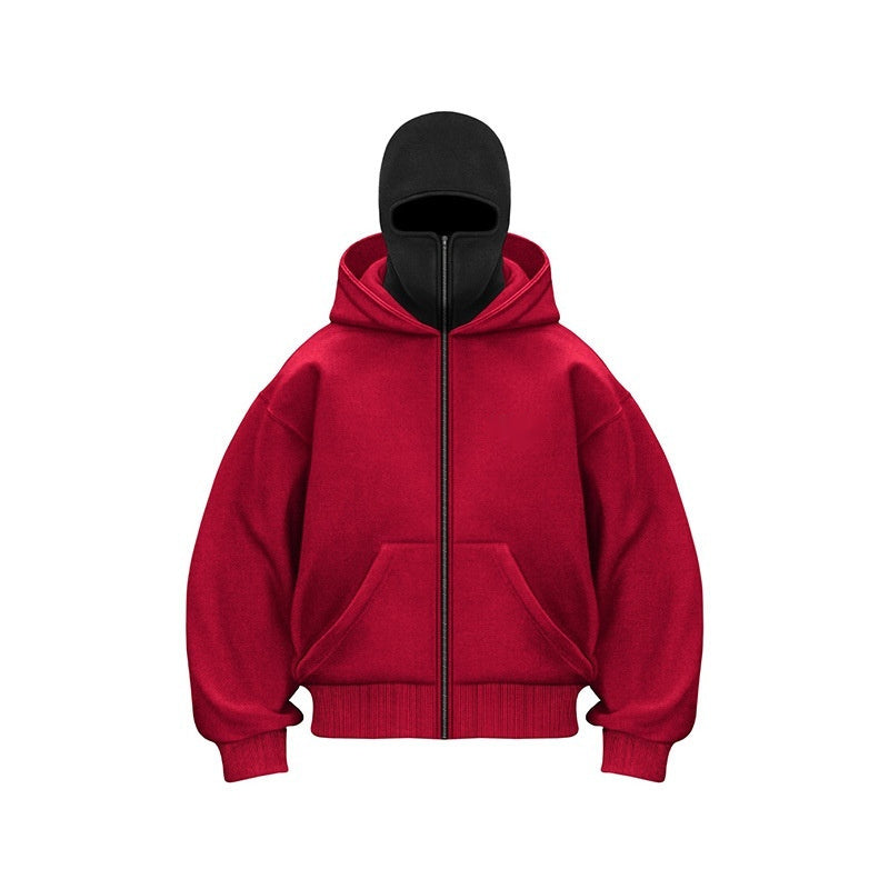 Balaclava Zip Hoodie with Built-In Face Mask - Wine Red / S - Shehealth
