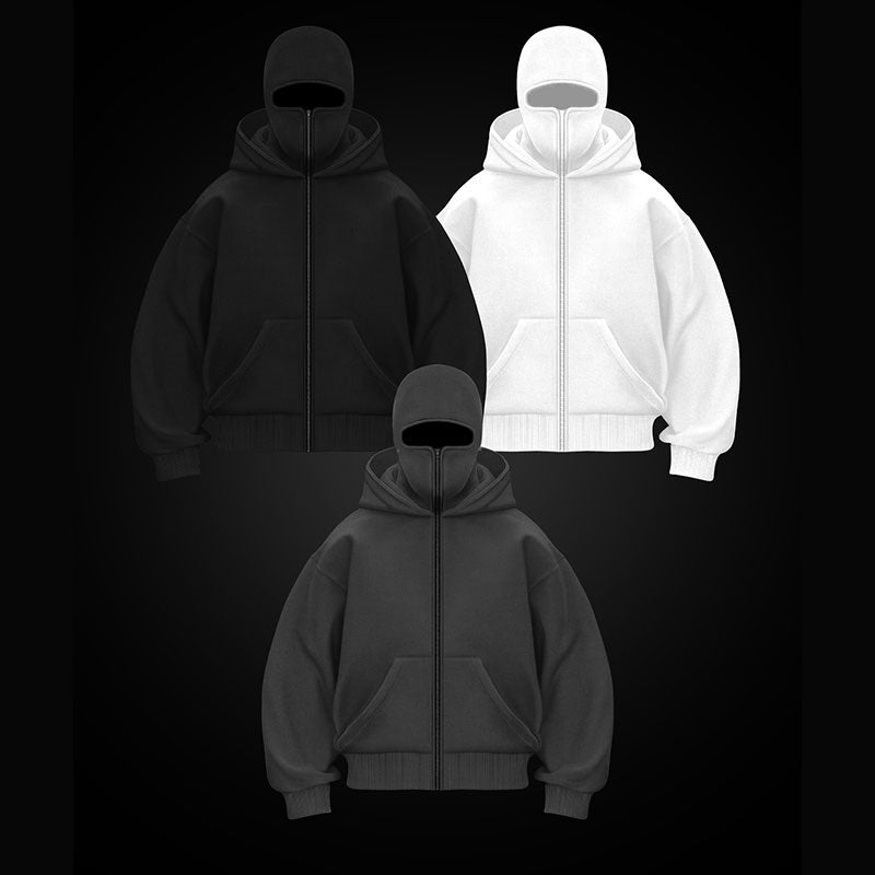 Balaclava Zip Hoodie with Built-In Face Mask - Black / S - Shehealth