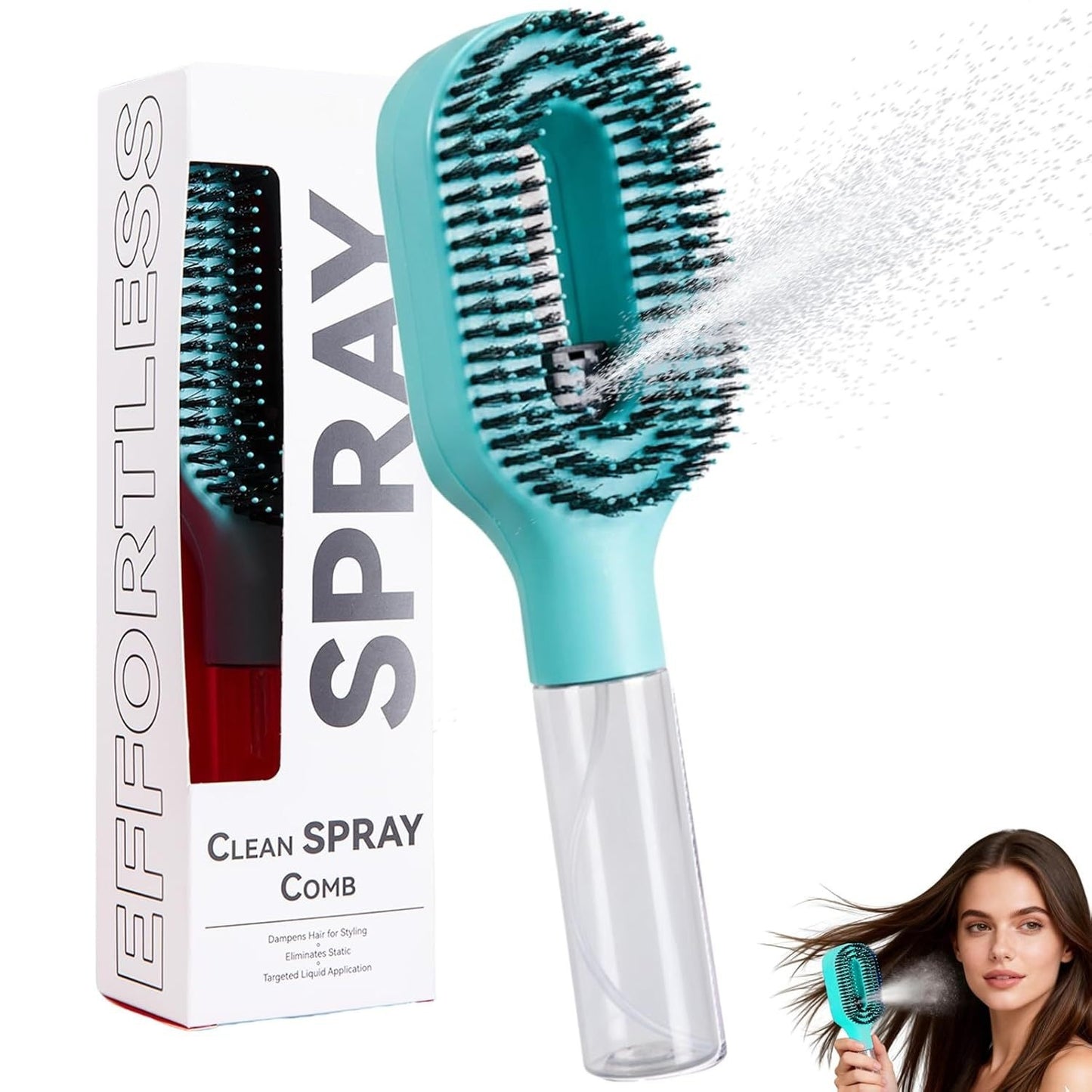 One-Click Spray Hair Brush Anti-Frizz Mist 2-in-1
