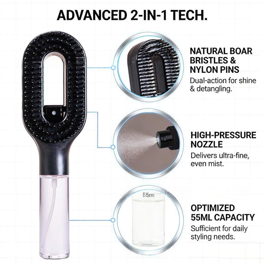 One-Click Spray Hair Brush Anti-Frizz Mist 2-in-1