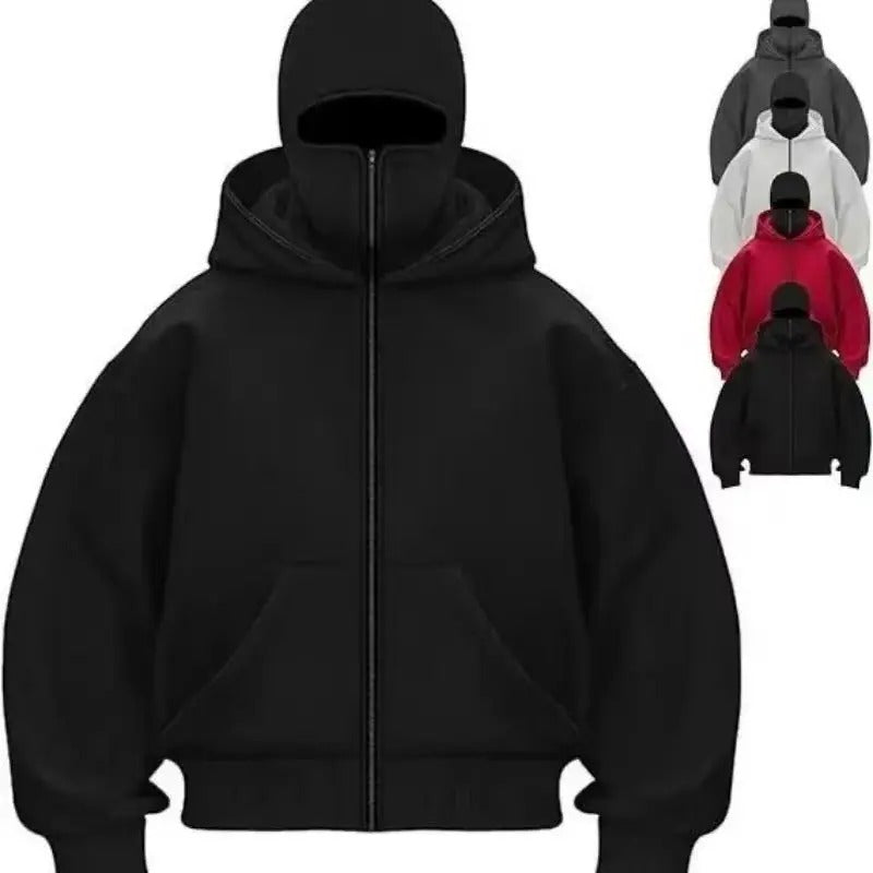 Balaclava Zip Hoodie with Built-In Face Mask - Black / S - Shehealth