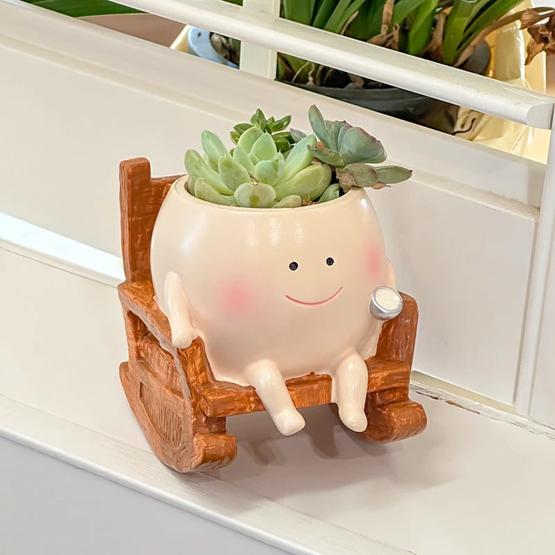 Rocking Chair Planter: Cute Smiling Face Pot