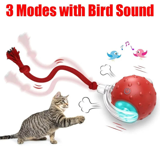Automatic Cat Ball Toy, Runs When Touched - Red with bird sound - Shehealth