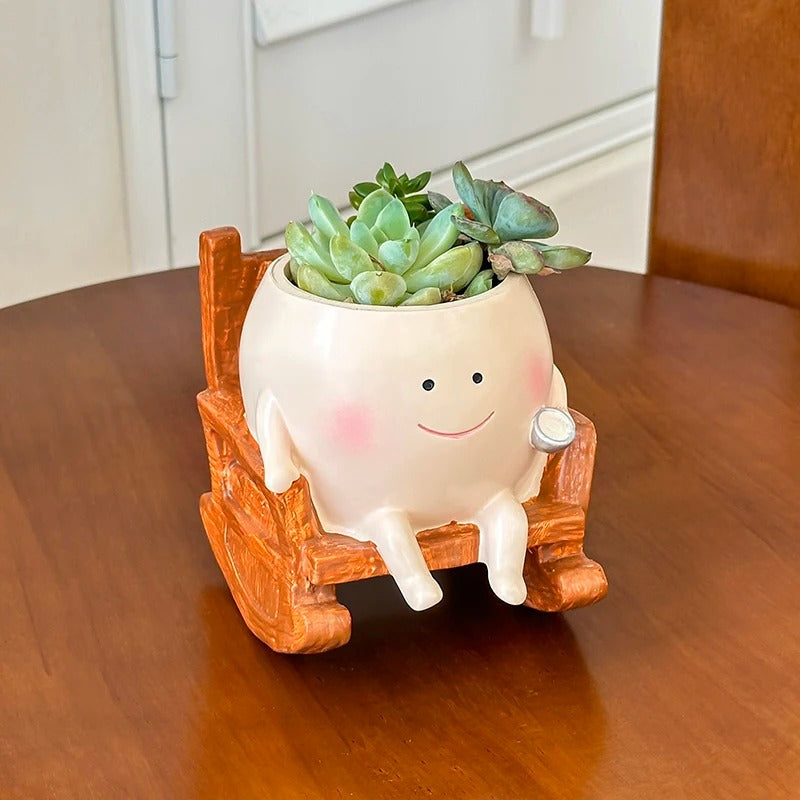 Rocking Chair Planter: Cute Smiling Face Pot