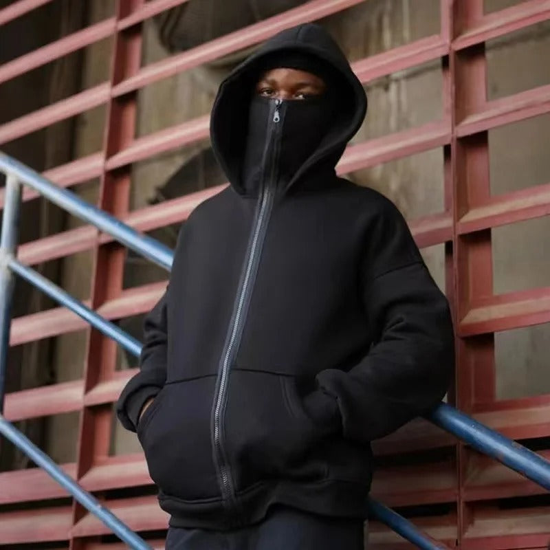 Balaclava Zip Hoodie with Built-In Face Mask - Black / S - Shehealth