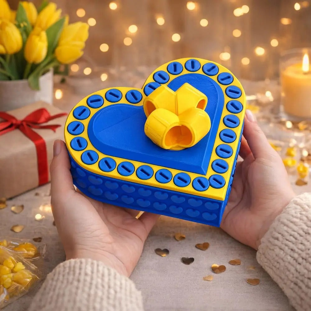 Middle Finger Gift Box - Funny Pop-Up Prank Gift - Blue and Yellow Heart Shaped Romantic Prank Box / 10cm/4" - Shehealth