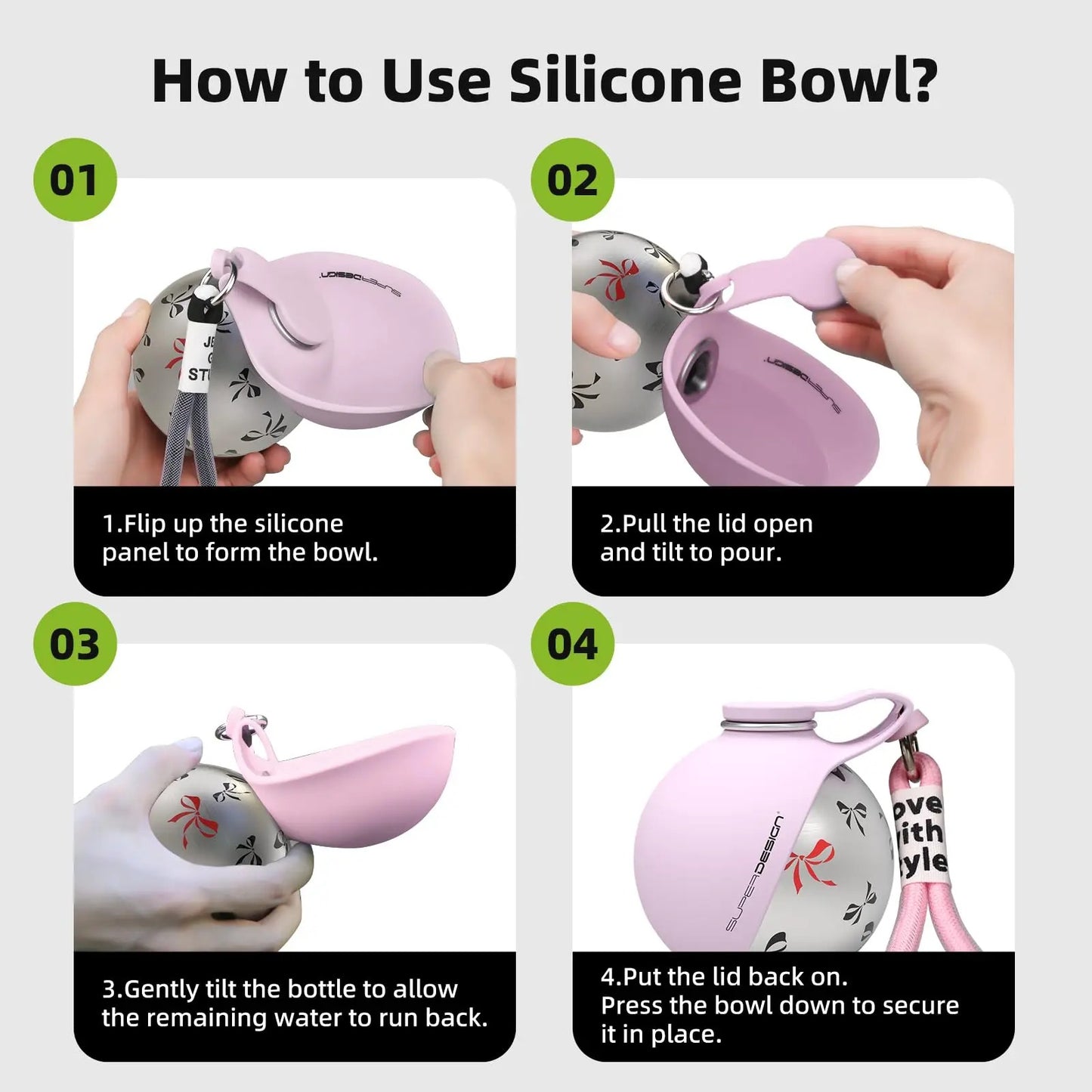 Portable Dog Water Bottle with Built-In Bowl